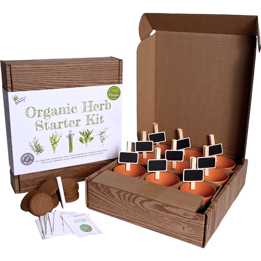 Organic Herb Starter | 9-Pot Terracotta Kit with Seeds & Markers – Indoor Gardening Gift for Home Cooks & Herb Lovers