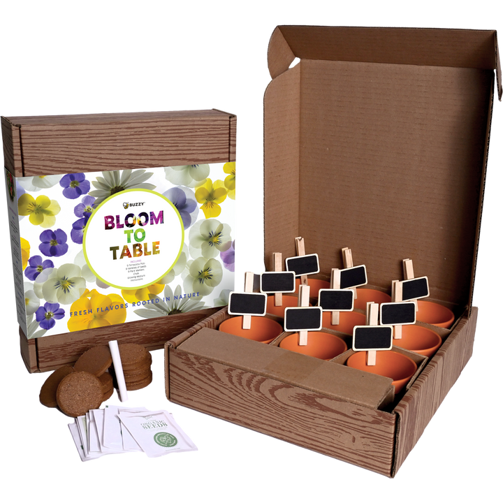 Edible Garden Grow Kit with 9 Non-GMO Fruit, Herb & Flower Seeds + Pots