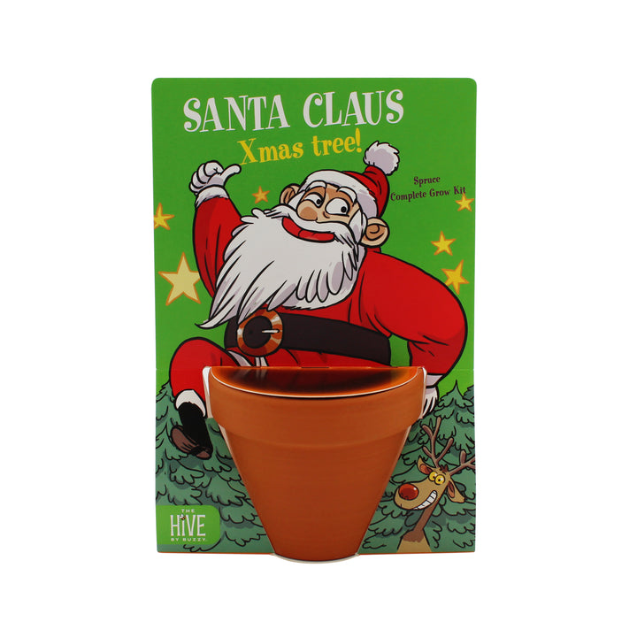 Holiday Santa Terracotta Grow Kit | Spruce 4 pack, Mini Evergreen Trees