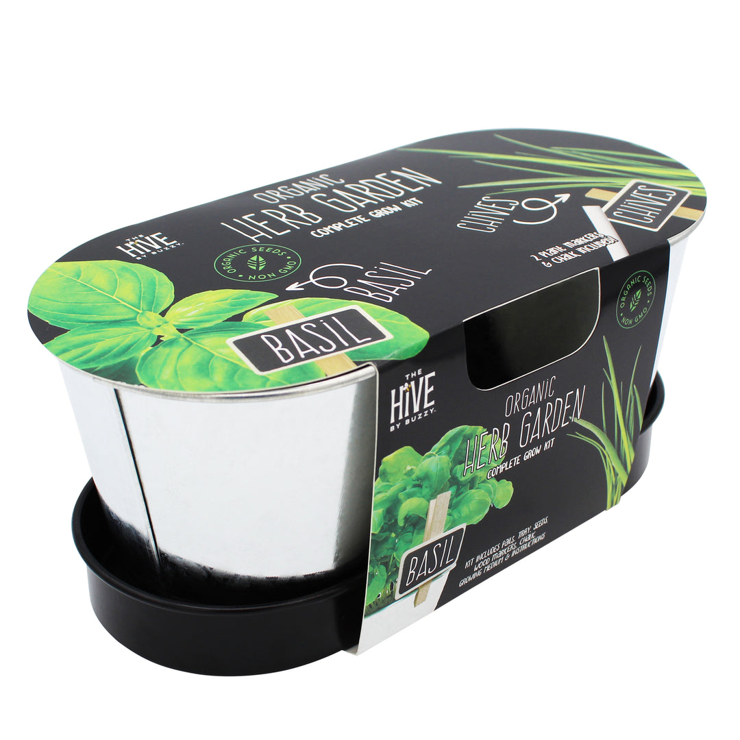 Organic Herb Garden Grow Kit | 2-Pot on Tray Organic Italian Basil & Organic Chives