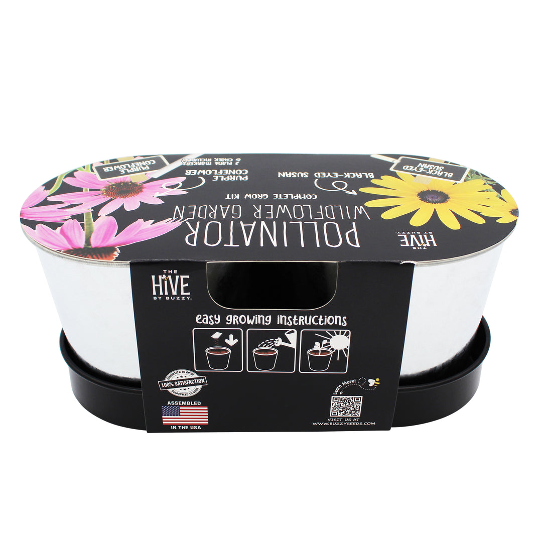 Pollinator Mini Garden Grow Kit | 2-Pot with Plant Markers Black Eyed Susan & Purple Coneflower