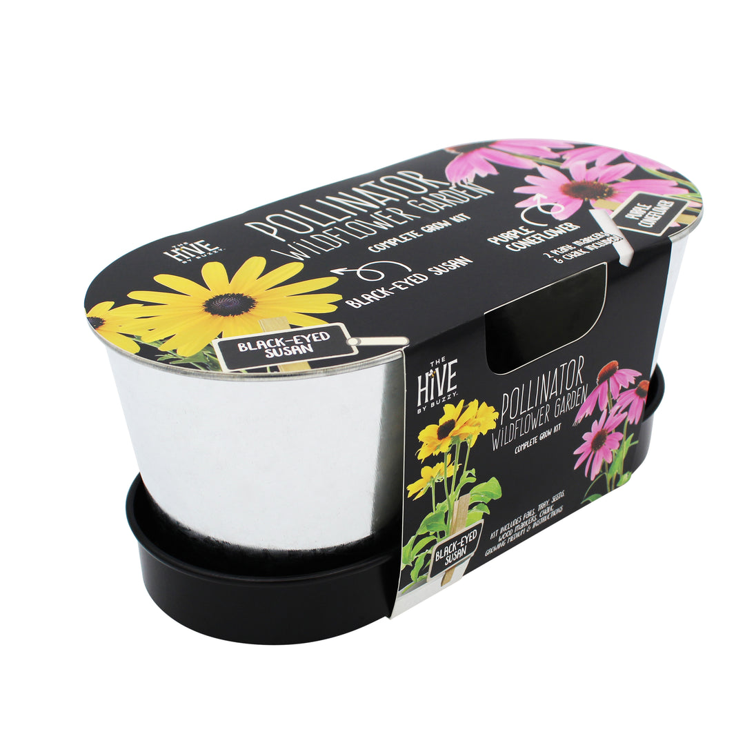Pollinator Mini Garden Grow Kit | 2-Pot with Plant Markers Black Eyed Susan & Purple Coneflower