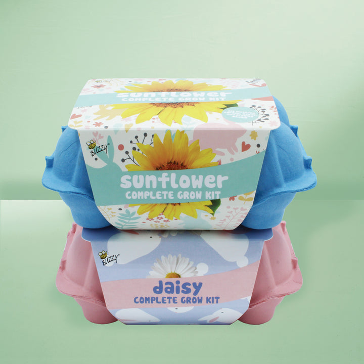 Grow Kit with Sunflower Seeds & Daisy Seeds in Colorful Eco-friendly Egg Cartons | 2 Pack