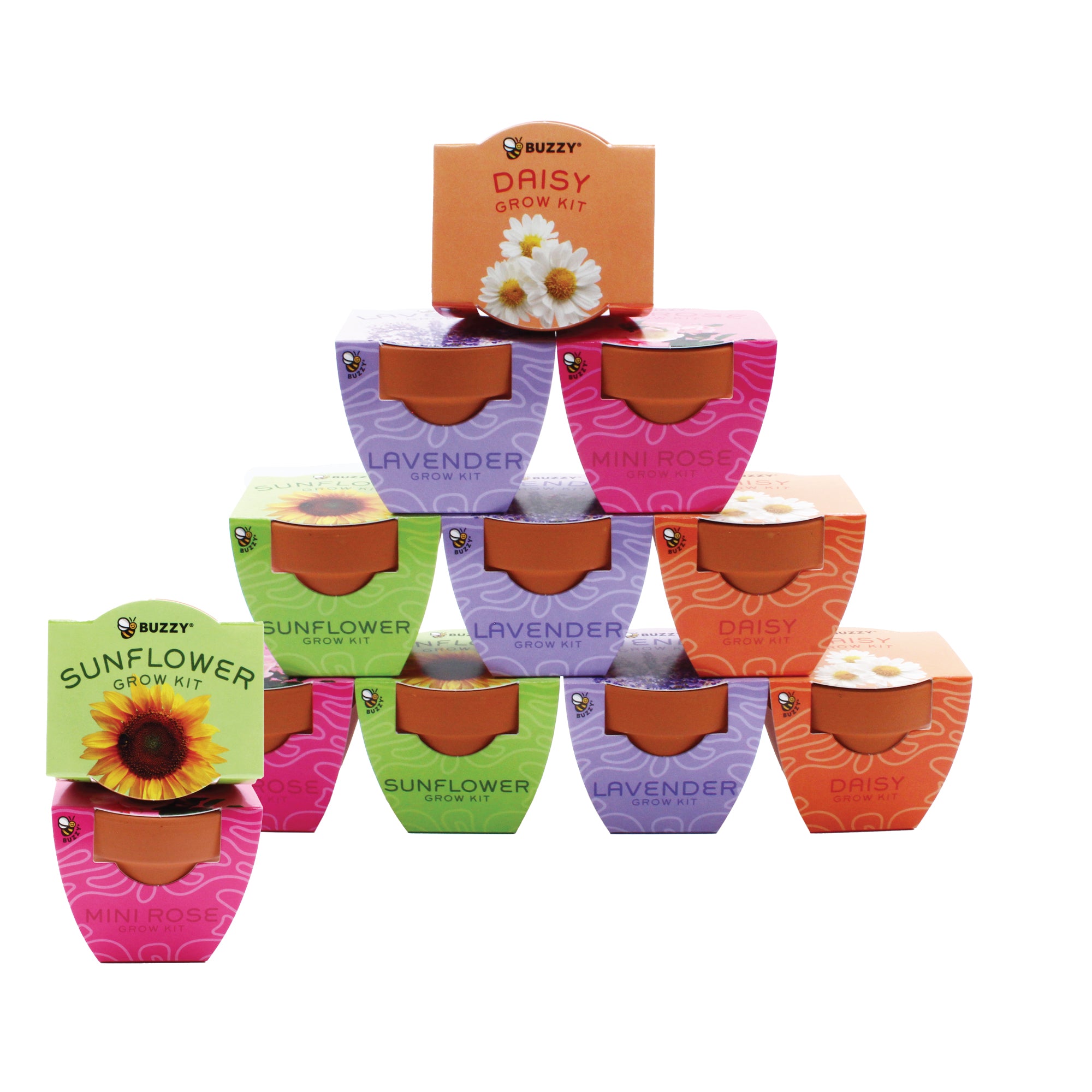 mini flower seed packets Buzzy Seeds 12pk Mini Terracotta Grow Kit, Sunflower, Lavender, Daisy & Mini Rose Seeds