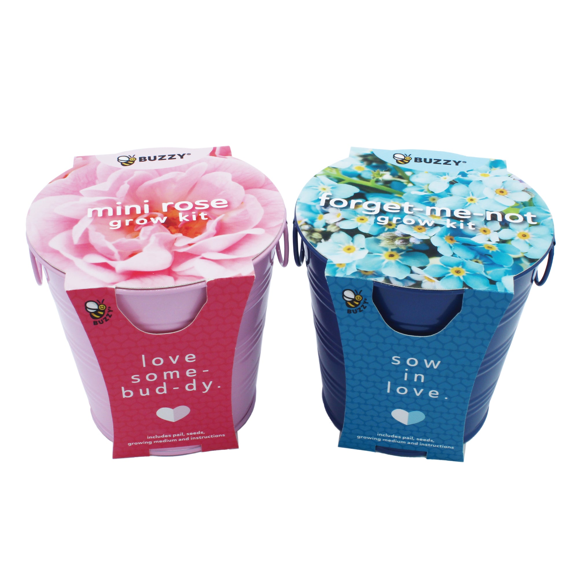 Flower Pail Duo | Mini Rose & Forget-Me-Not | Buzzy Seeds