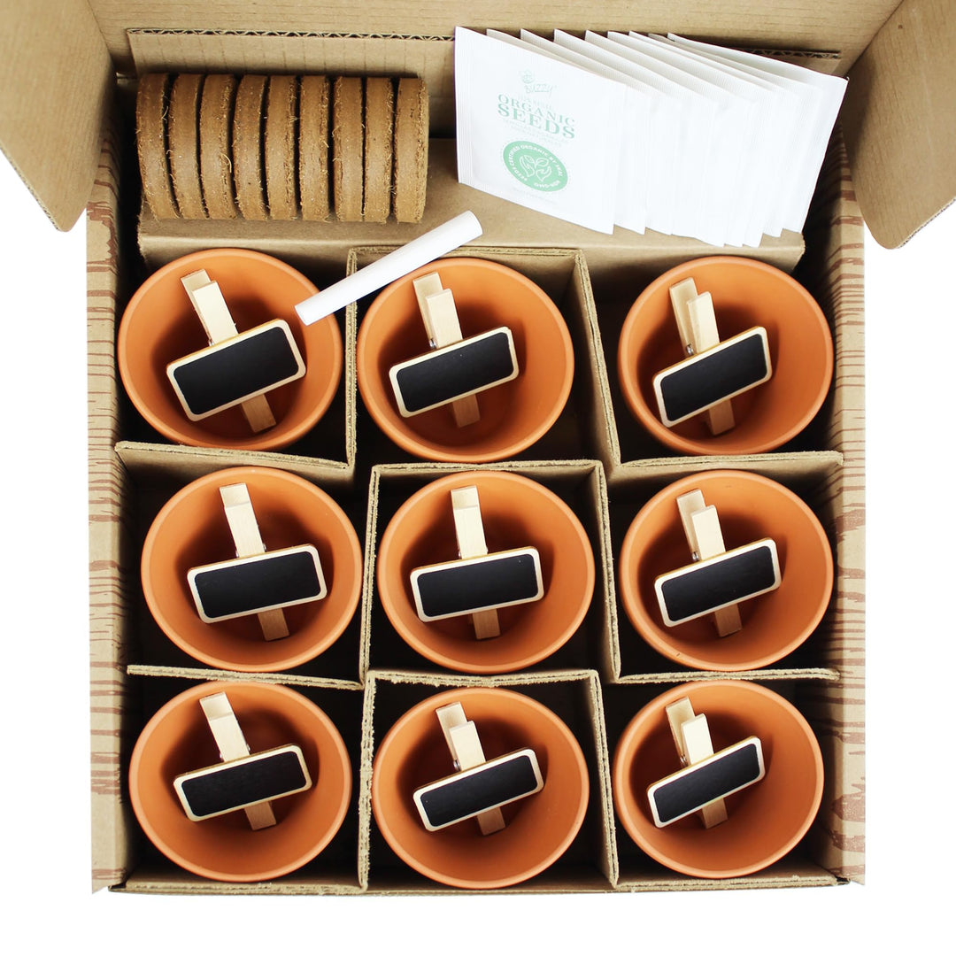 Edible Garden Grow Kit with 9 Non-GMO Fruit, Herb & Flower Seeds + Pots