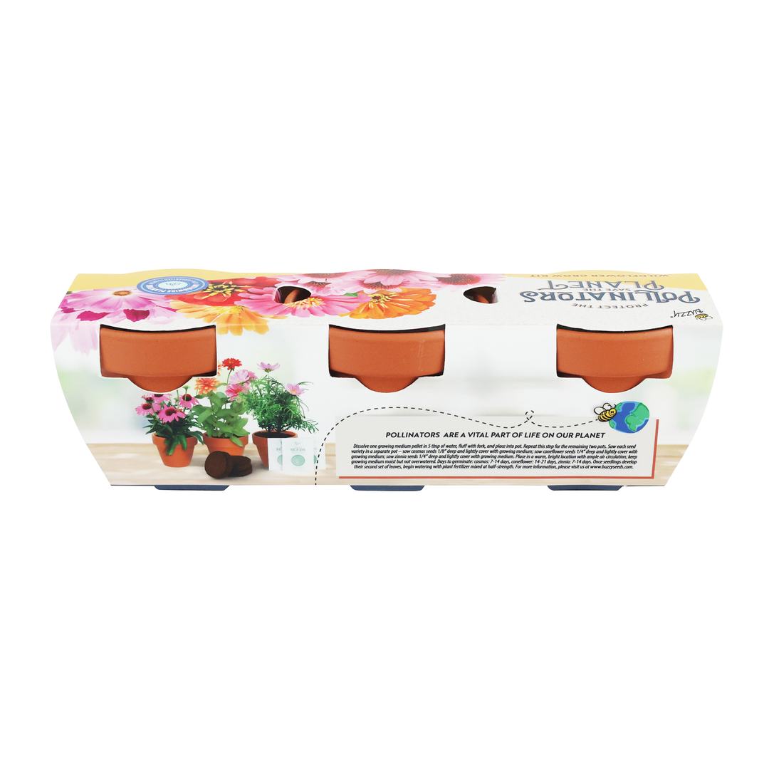 Save The Bees Terracotta Trio Pollinator Grow Kit 3-Pack | Coneflower, Zinnia, Cosmos