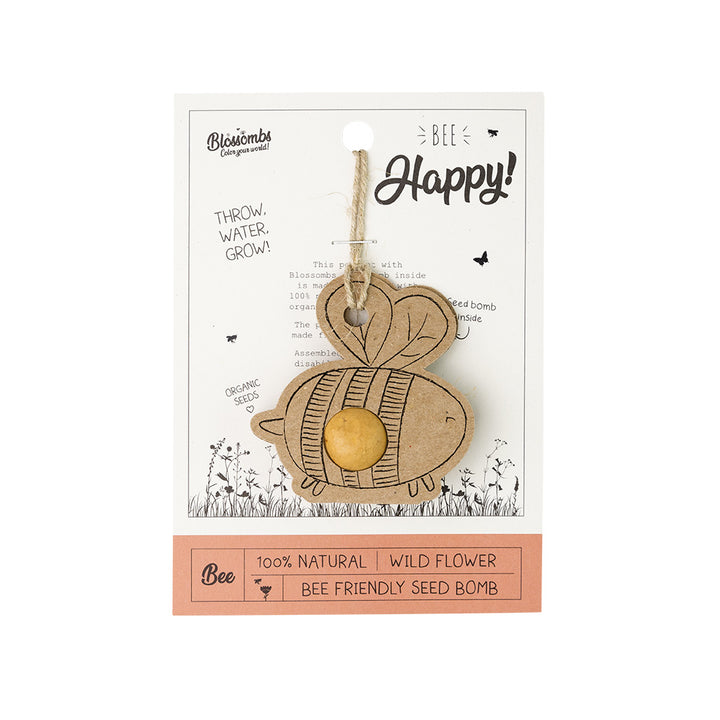 'Bee Happy' Greeting Card | Bee Seed Ball Ornament