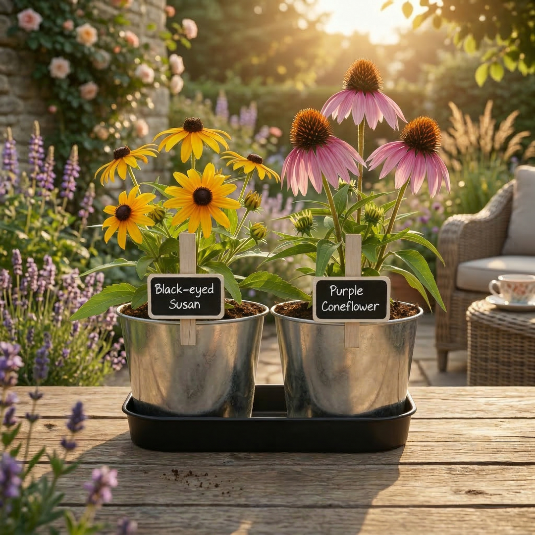 Pollinator Garden Grow Kit | Black-eyed Susan & Coneflower (2 Pots with Tray)
