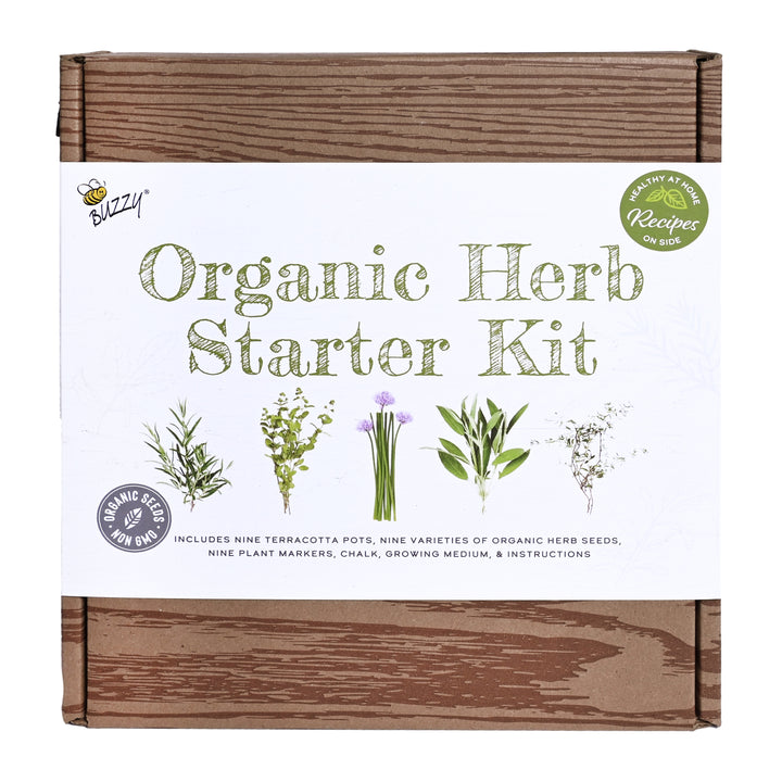 organic herb garden seeds Organic Herb Grow Kit with 9 Pots, Markers & Chalk – Buzzy Seeds