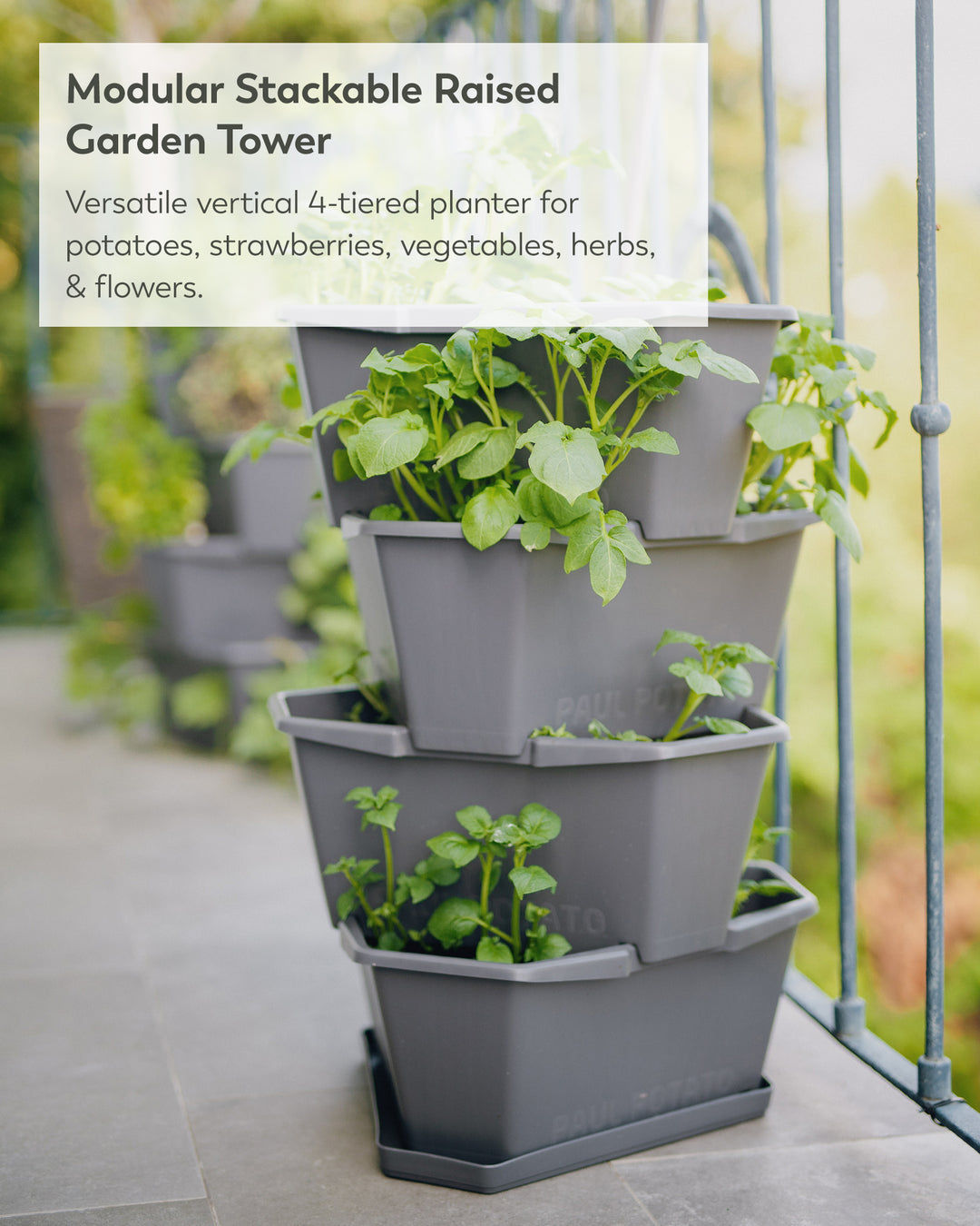 Modular Raised Garden Tower | 4-Level Vertical Planter for Potatoes, Strawberries, Vegetables & Flowers (Anthracite/Gray)
