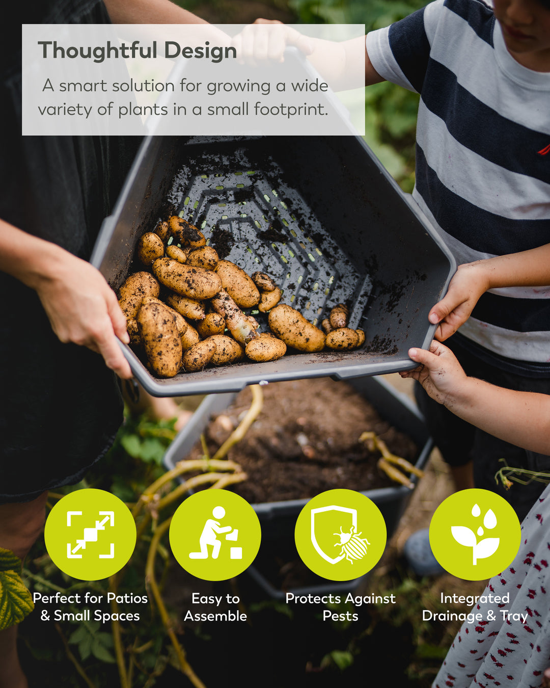 Modular Raised Garden Tower | 4-Level Vertical Planter for Potatoes, Strawberries, Vegetables & Flowers (Anthracite/Gray)