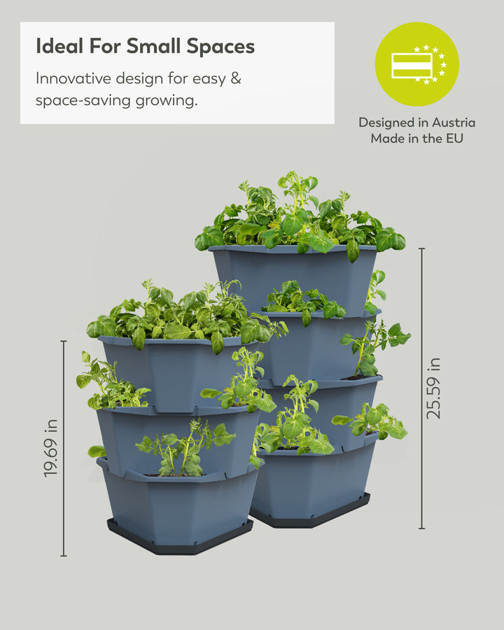 Modular Raised Garden Tower | 4-Level Vertical Planter for Potatoes, Strawberries, Vegetables & Flowers (Anthracite/Gray)