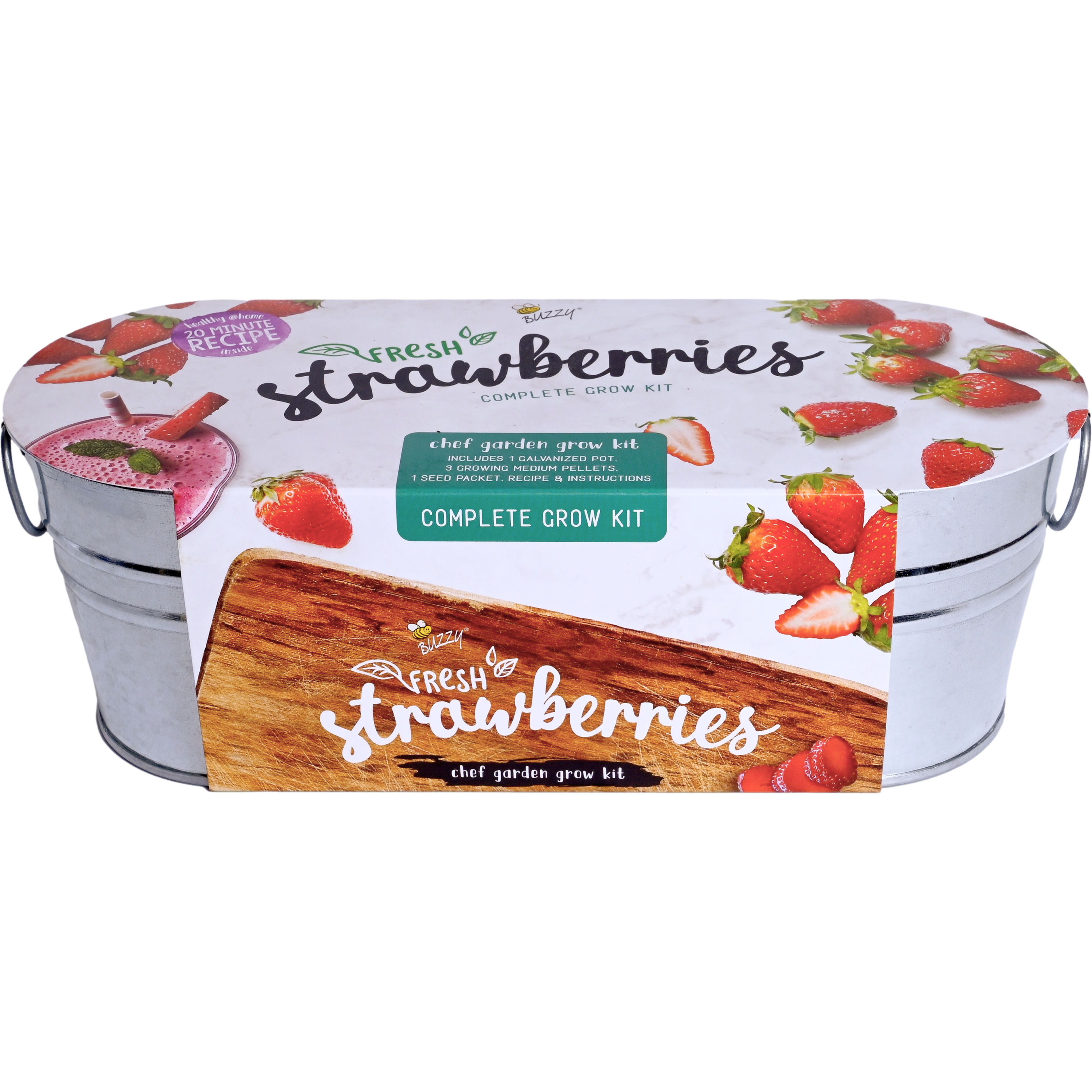 strawberry seed packet Galvanized Strawberry Grow Kit for Windowsill Gardens – Buzzy Seeds