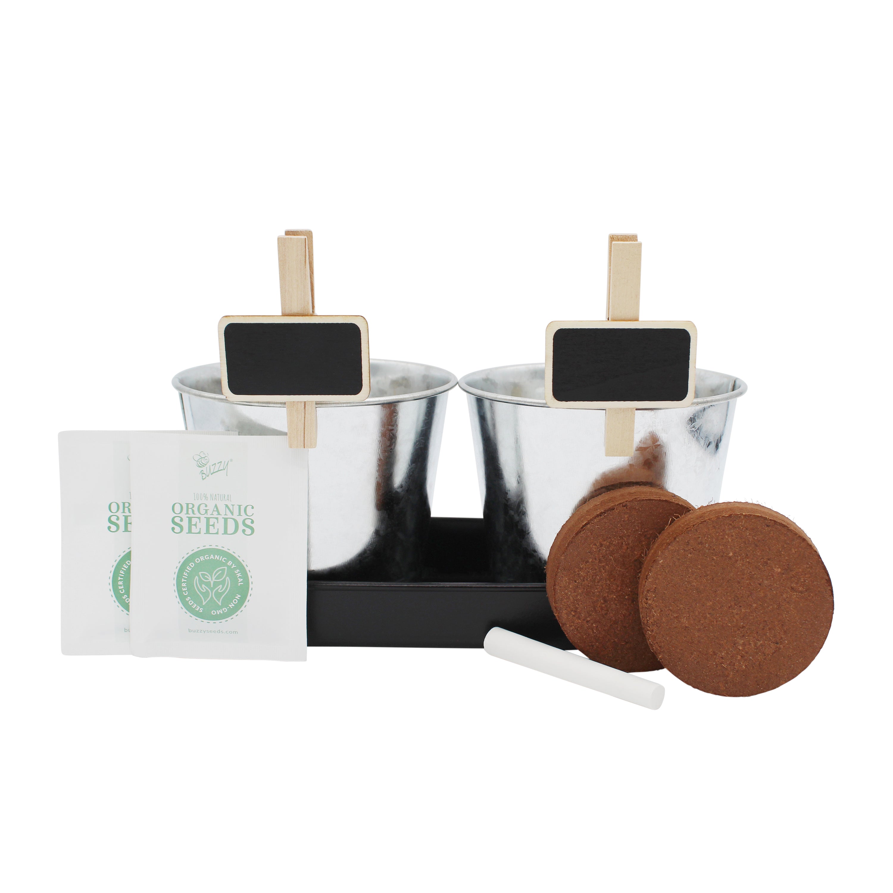 Hubbishハビッシュ☆コージーラグランセット Organic Herb Garden Grow Kit with Basil and Chives 2 Pot Set with