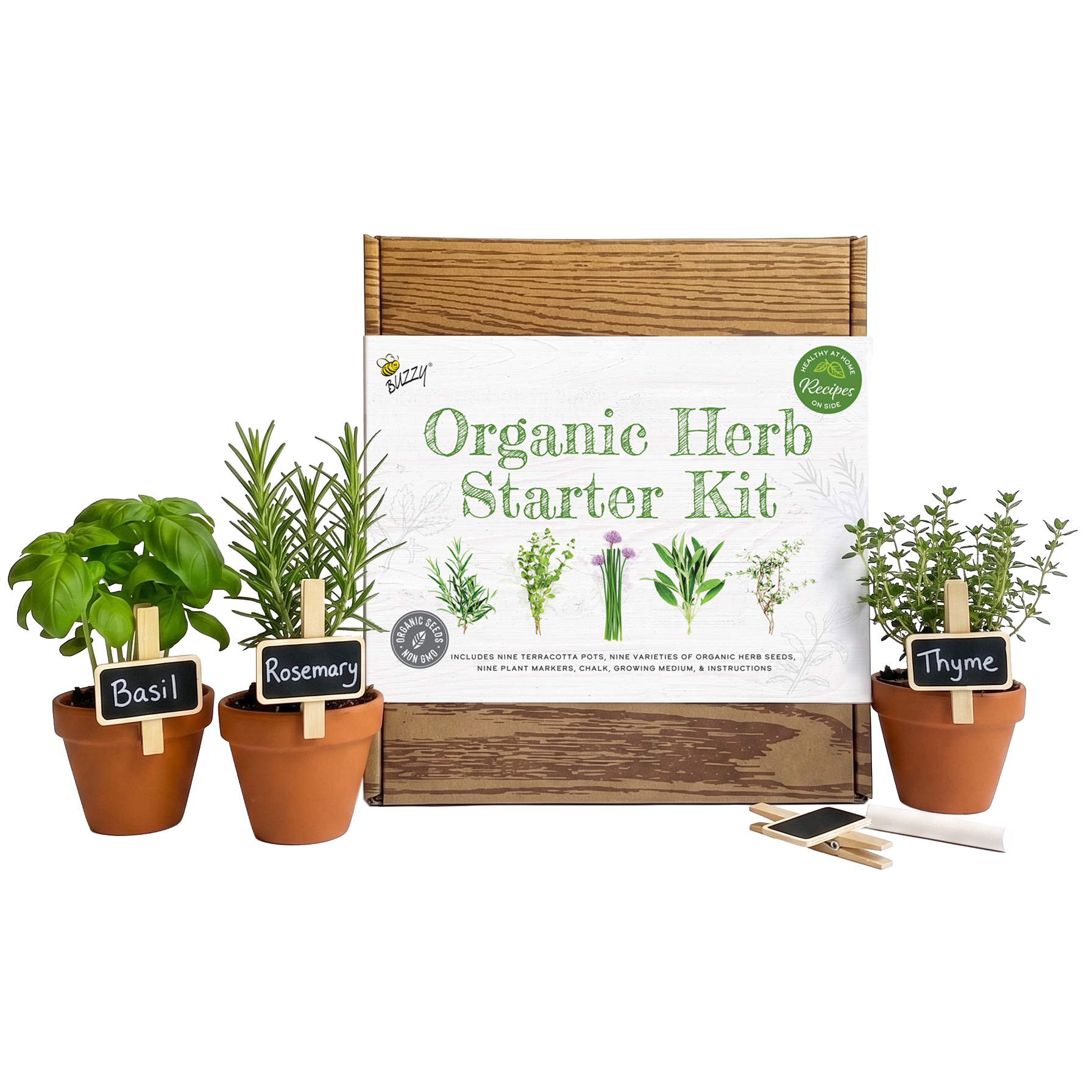 where to buy seeds for herb garden Organic Herb Grow Kit with 9 Pots, Markers & Chalk – Buzzy Seeds