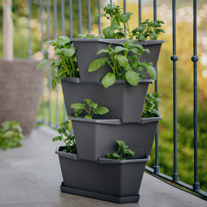 Modular Raised Garden Tower | 4-Level Vertical Planter for Potatoes, Strawberries, Vegetables & Flowers (Anthracite/Gray)