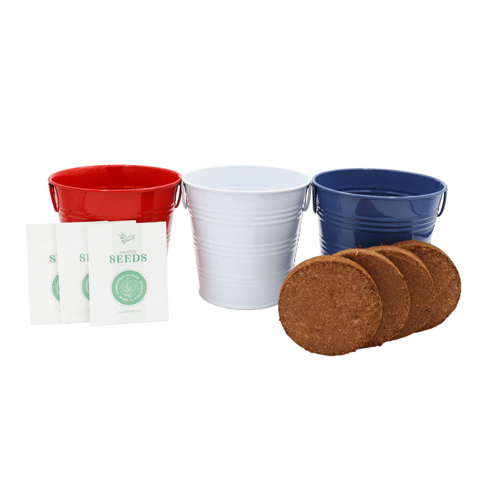 Americana Flower Grow Kit | Red, White & Blue Pails (Set of 3)