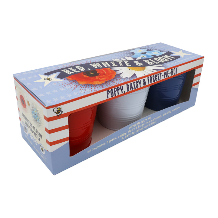 Americana Flower Grow Kit | Red, White & Blue Pails (Set of 3)