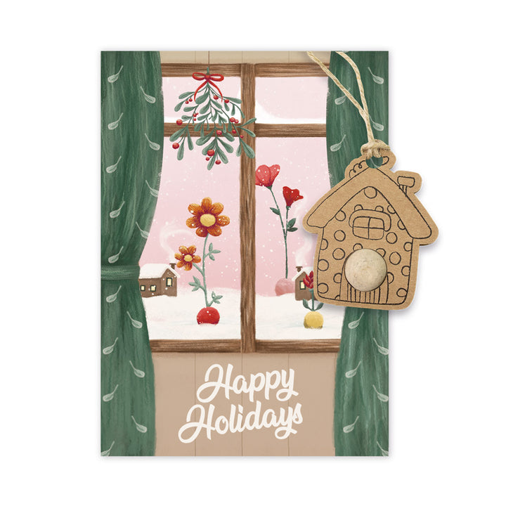 Happy Holidays Card + Wildflower Seed Ball Ornament | Gingerbread House