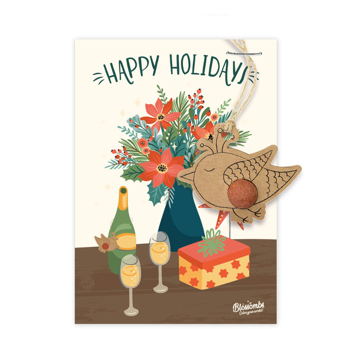 Happy Holidays Card + Wildflower Seed Ball Ornament | Bird