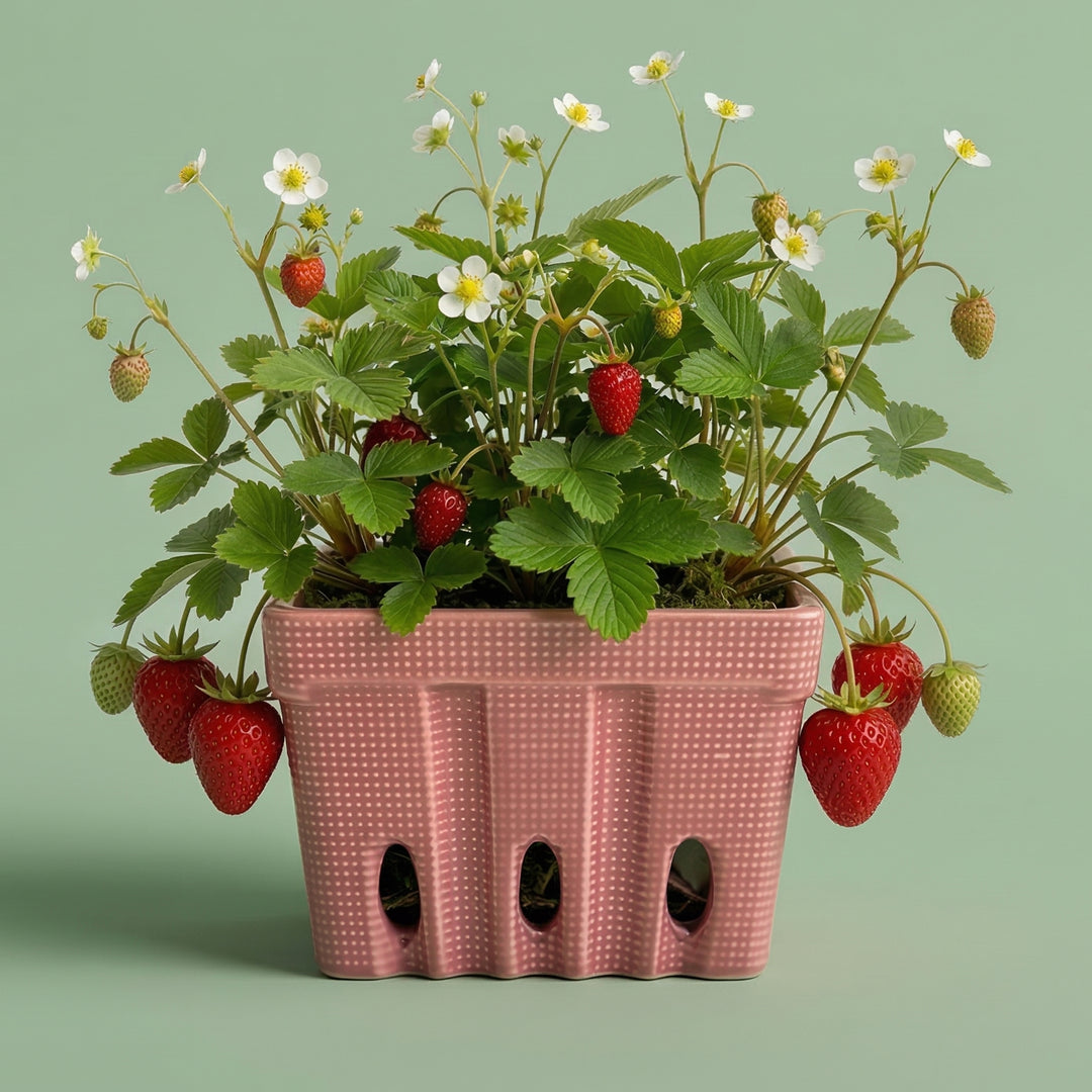 Strawberry Grow Kit | Ceramic Basket Planter
