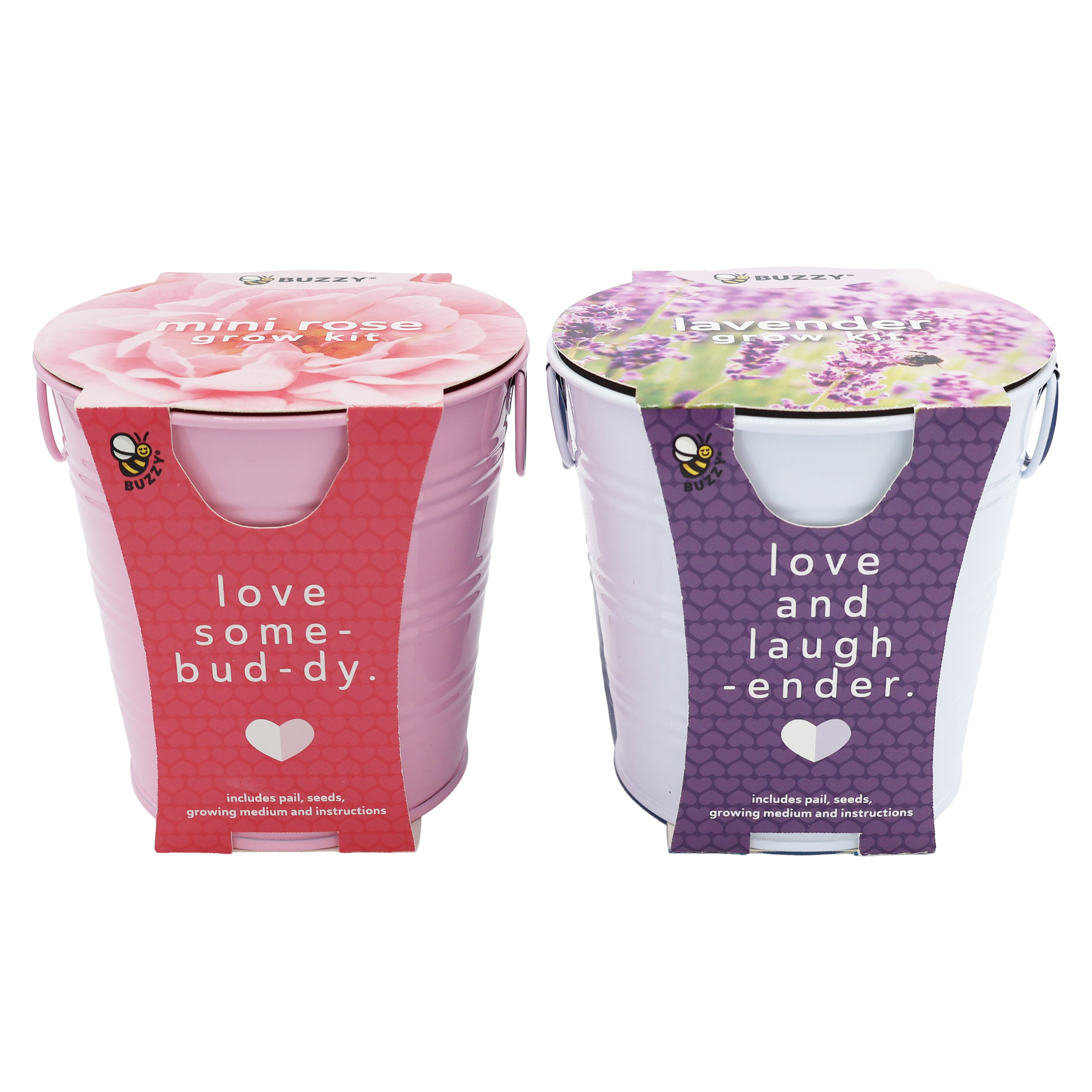 Flower Grow Kit Duo | Mini Rose & Lavender Pail Kits – Buzzy Seeds