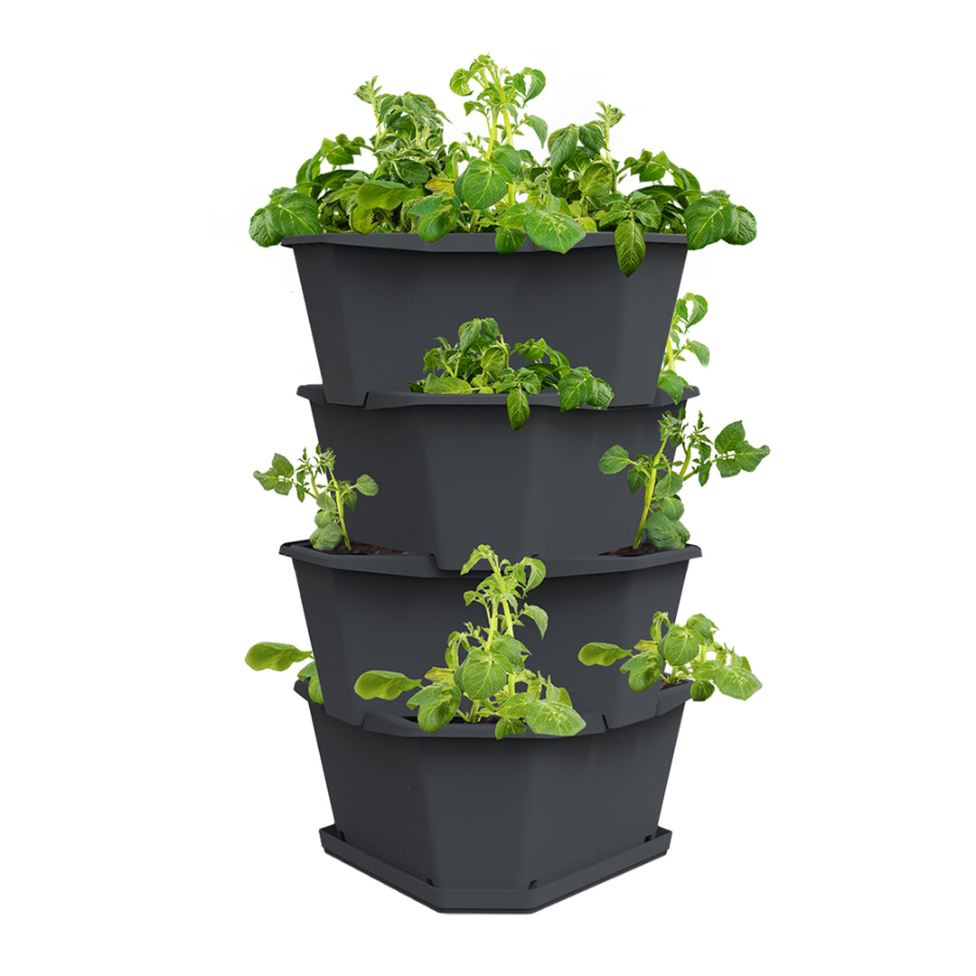 Modular Raised Garden Tower | 4-Level Vertical Planter for Potatoes, Strawberries, Vegetables & Flowers (Anthracite/Gray)