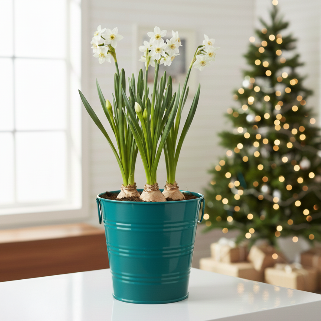 Holiday Paperwhites Grow Kit | Indoor Bulb Starter with Teal Pail