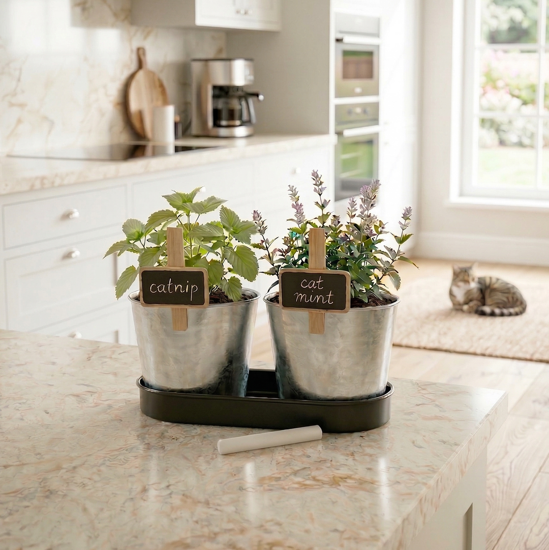 catmint indoor plant Catnip & Catmint Cat Garden Grow Kit 2 Pot Set with Tray – Buzzy Seeds