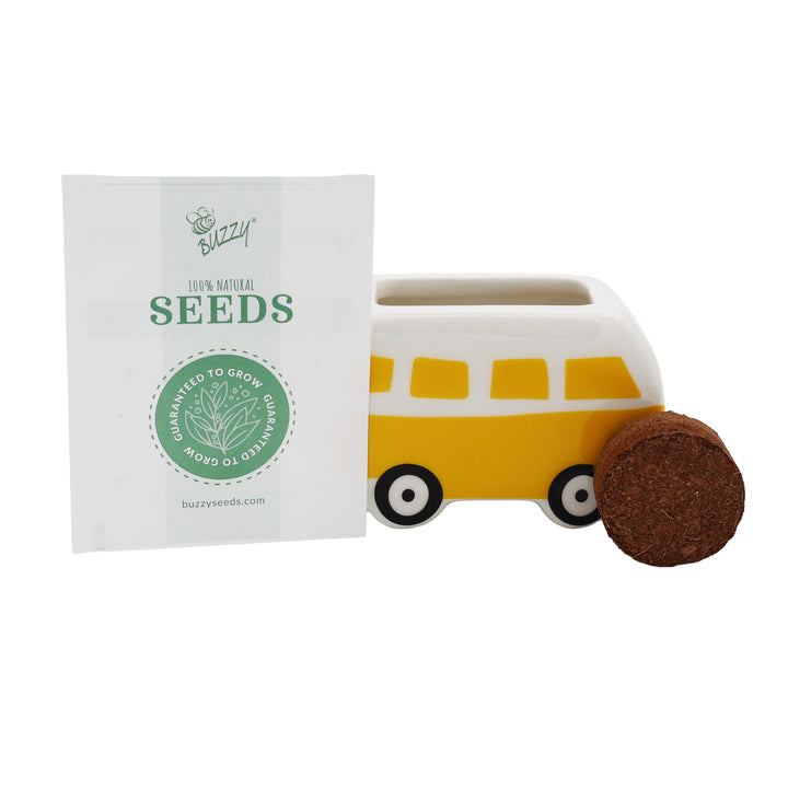 Hippie Bus Ceramic Planter Grow Kit | Set of 4 Flowers