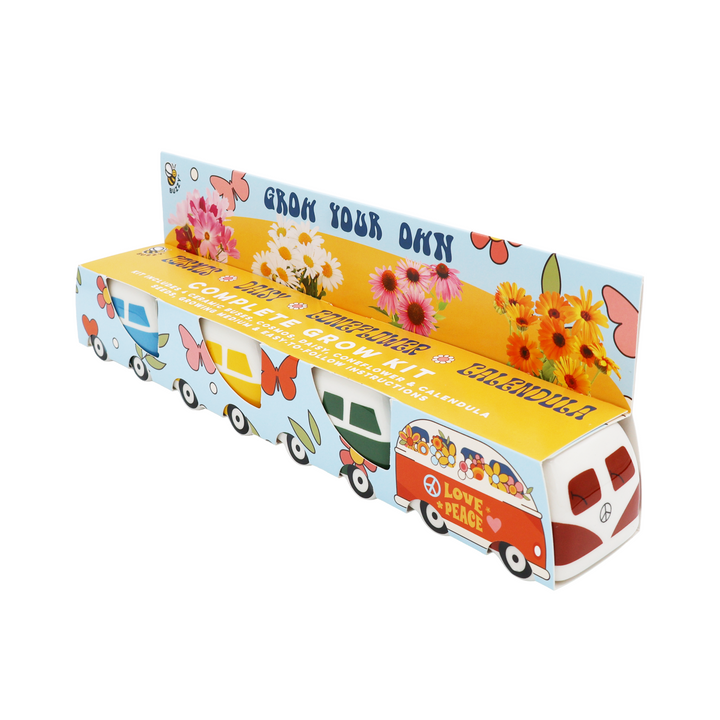 Hippie Bus Flower Grow Kit | Cosmos, Daisy, Coneflower, Calendula (Set of 4)