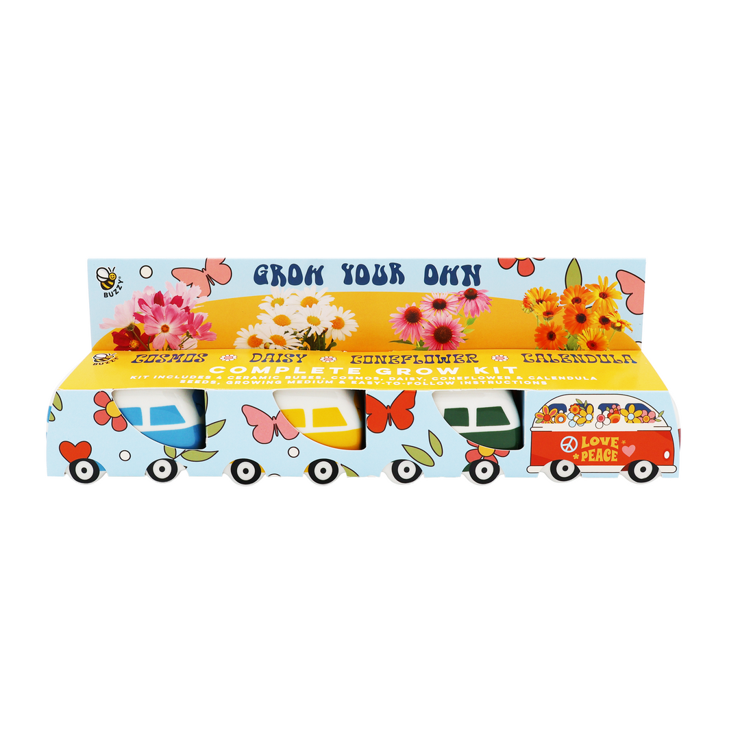Hippie Bus Ceramic Planter Grow Kit | Set of 4 Flowers